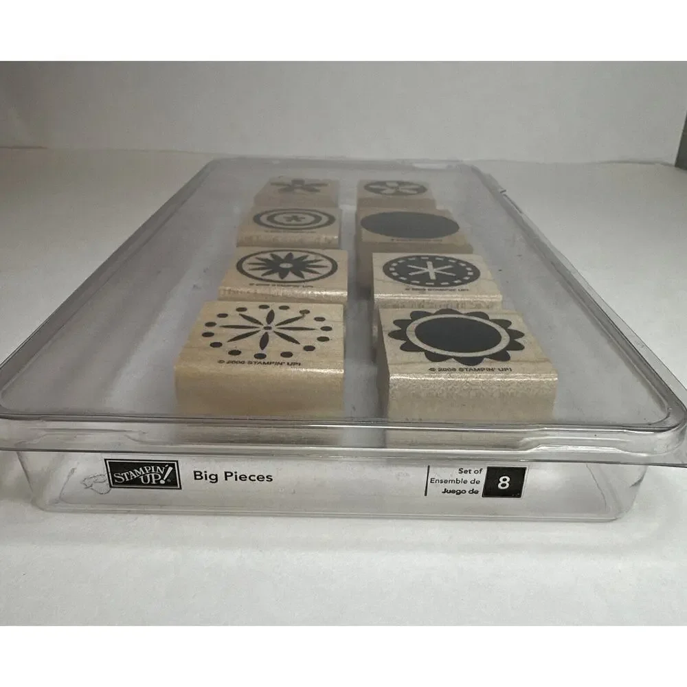 Stampin Up! BIG PIECES Wood Stamp Set of 8 Flowers,‎ Circles, Dots